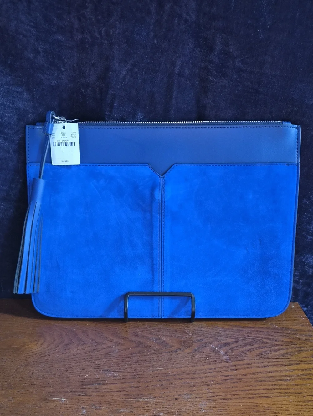NWT J. Crew Electric Blue Suede & Leather Tassel Zip Clutch